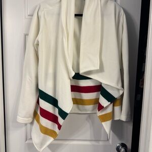Lands' End Green and White Cardigan Sweater with Waterfall Collar